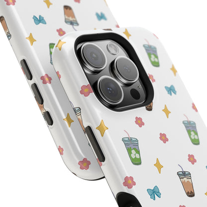 Cute Milk Tea Boba Iced Matcha Pattern Magnetic Impact Phone Case