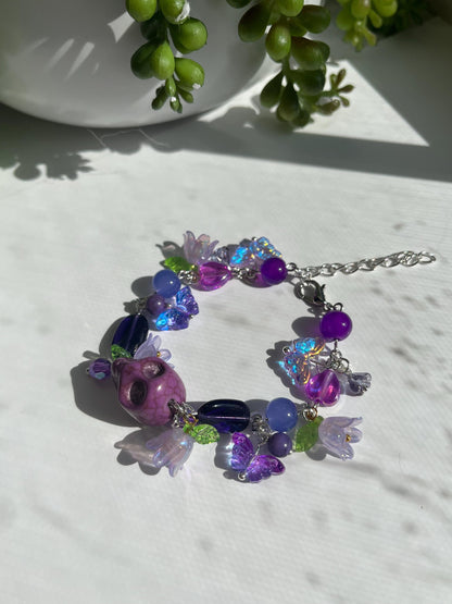 Purple Skull Cluster Bracelet Gothic Halloween Goth Fairycore Goblincore