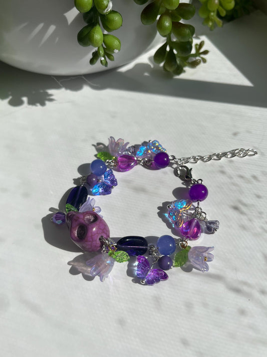 Purple Skull Cluster Bracelet Gothic Halloween Goth Fairycore Goblincore