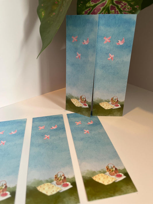 Watercolor Style Picnic Bookmark Meadow Spring Summer Bookish Reading Whimsical Dreamy